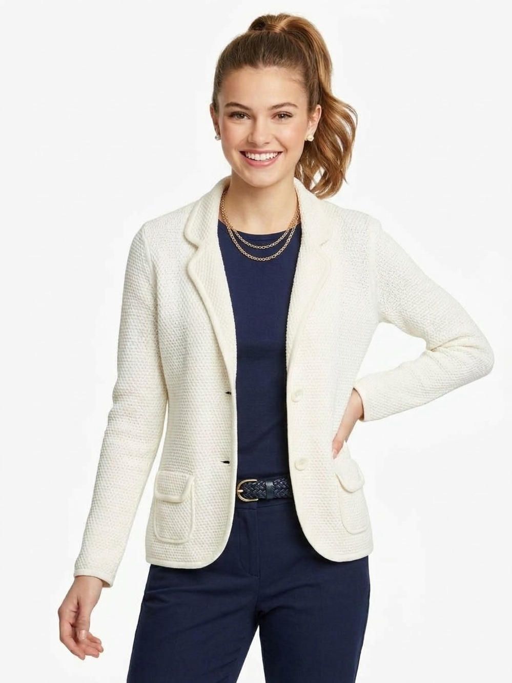 Preppy Nautical Knit Blazer Cotton Silk Old Money Heritage Minimalist Coastal